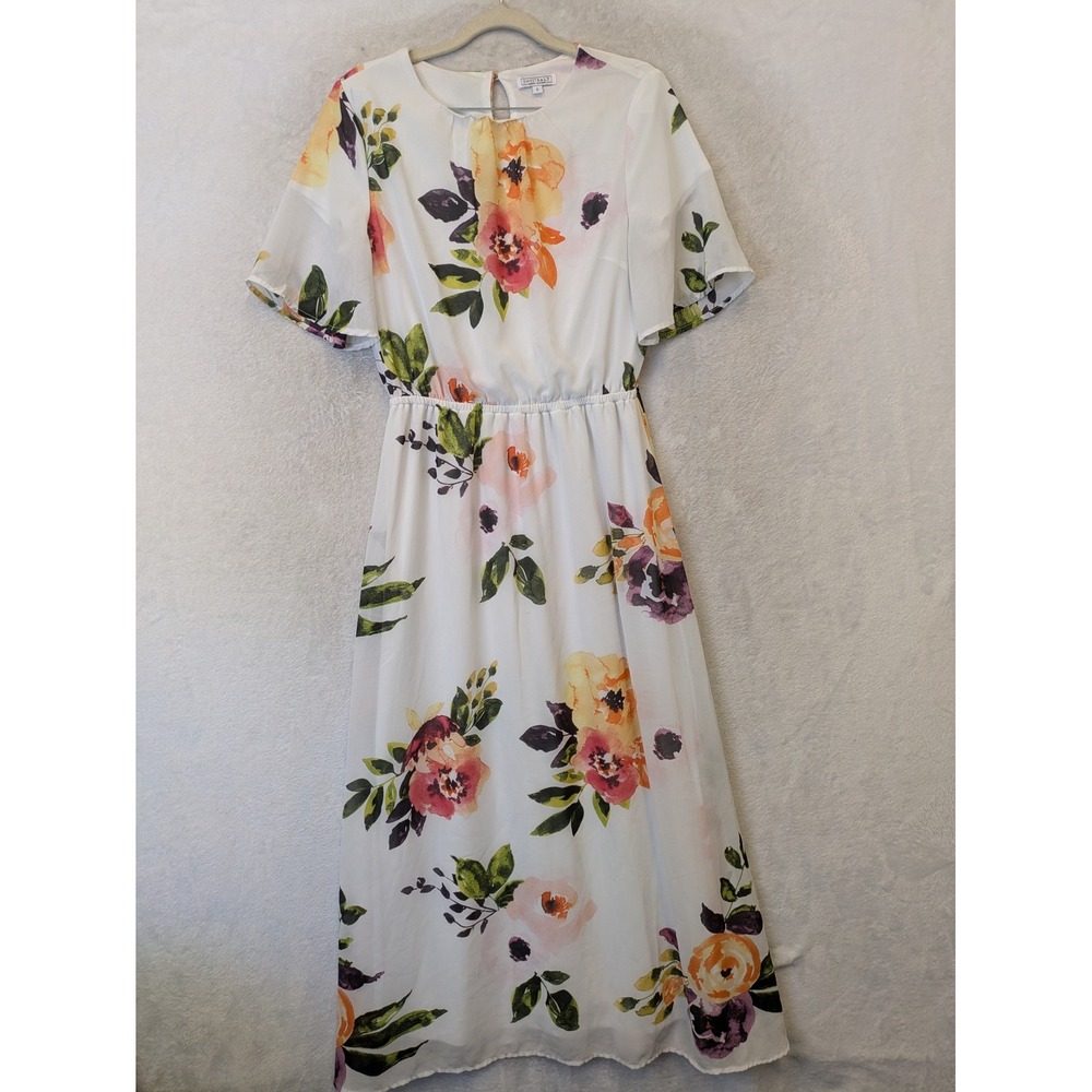 Sweet Salt Maxi Dress Women's Small White‎ Floral Flutter Sleeve Modest